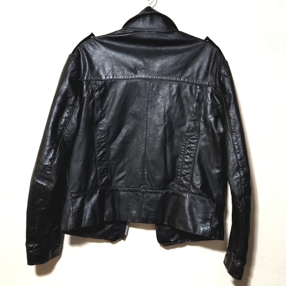 Vintage 80's Baja California Leather Biker Jacket Black Size 40 - Picture 5 of 14